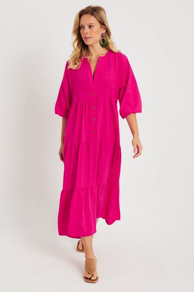 Cool & Sexy Women's Casual Midi Dress Fuchsia Q982