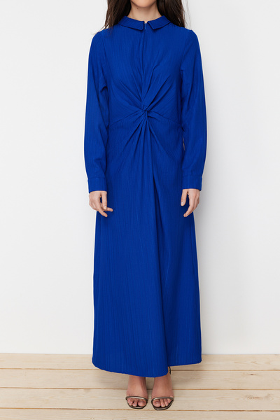 Trendyol Modest Λεπτομερές υφαντό φόρεμα Saks με κόμπο και φερμουάρ TCTSS23EB00137