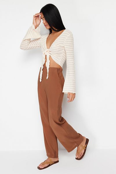 Trendyol Collection Cinnamon Straight/Stright Cut Back Elastic Waist Modal Content Υφαντό παντελόνι TWOSS24PL00051