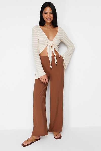 Trendyol Collection Cinnamon Straight/Stright Cut Back Elastic Waist Modal Content Υφαντό παντελόνι TWOSS24PL00051