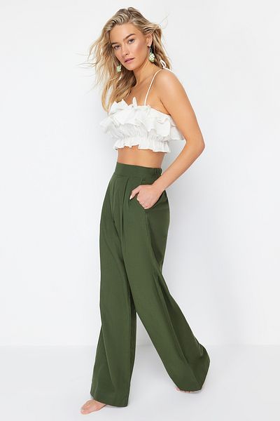 Trendyol Collection Khaki gewebte Strandhose aus 100 % Baumwolle TBESS24PL00002