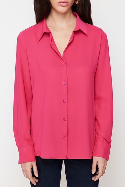 Trendyol Collection Cămașă țesută mată, cu nasturi, cu perle fucsia, TWOSS24GO00048