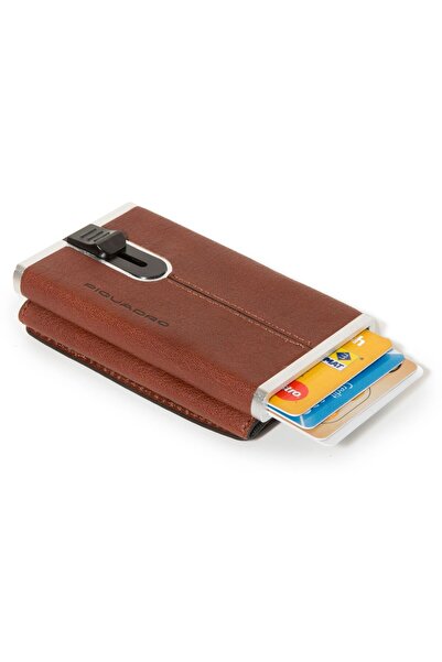 PIQUADRO , Blue Square, Leather Card Holder, Square Sliding System, PP4891B3R, Brown, For Men