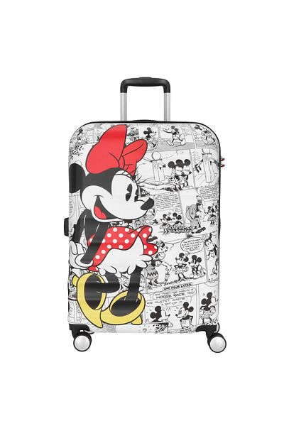 American Tourister حقيبة سفر ديزني ويف بريكر الصلبة متوسطة الحجم 67 سم، ميني كوميكس، بيضاء
