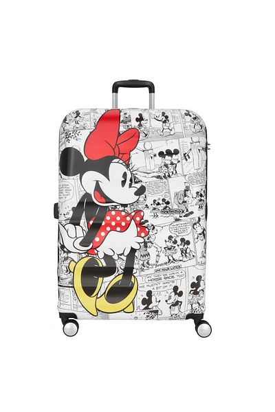 American Tourister حقيبة سفر ديزني ويف بريكر الصلبة ذات العجلات الكبيرة 77 سم، باللون الأبيض، ميني كوميكس