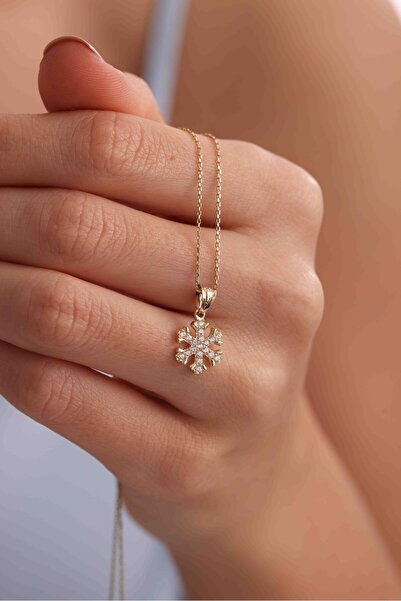 Gianfranco 14 Ayar Altın Taşlı Kar Tanesi Kolye Ucu