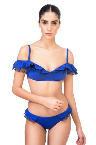 Bonesta Volanlı Lacivert Tüllü Bikini Takımı