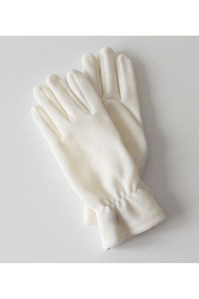 Mrey Women's Ecru Thermal Winter Fleece Closed Fingers Gloves Drawstring Beret Neck Collar Hat 3-Piece Set