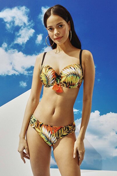 Bonesta Önü Bağcıklı Taş Baskılı Balenli Bikini Takımı