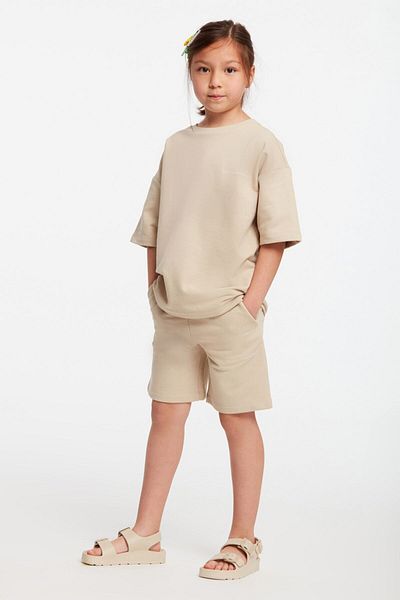GRIMELANGE Calı Girl's Crew Neck Beige Tracksuit Set