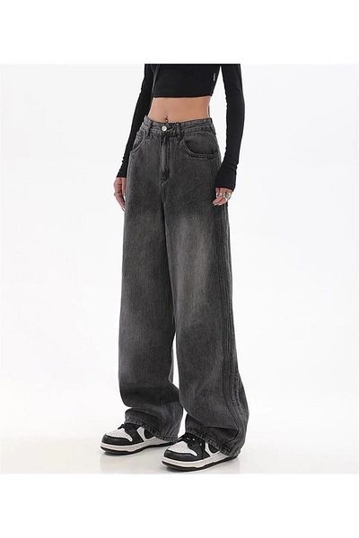 DEEFWEAR Vintage μαύρο πλυμένο φαρδύ τζιν Unisex