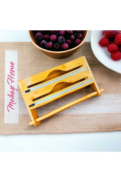 MEHAY HOME Bamboo Stretch and Foil cutter, Paper Towel Holder, 3 in 1 Bamboo Stretch cutter