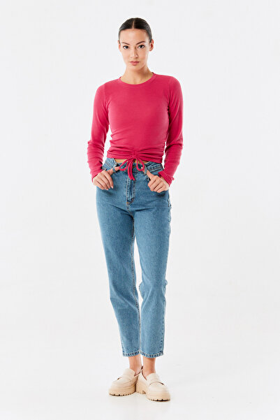 Fulla Moda Prążkowana bluzka z marszczonym przodem