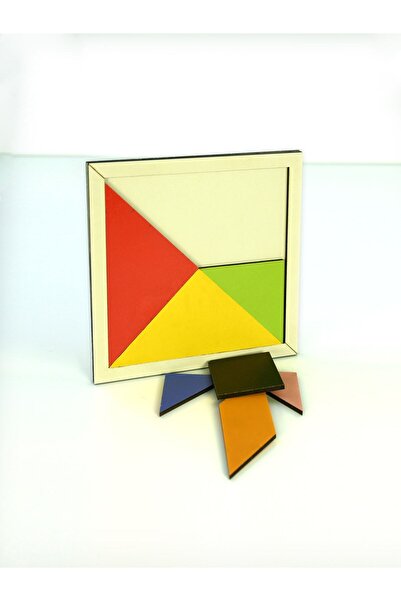 Capellawoodworks 15'li Tangram Seti 10*10 cm ( 7 Parça Eğitici Renkli Ahşap Akıl Zeka Mantık Oyunu )