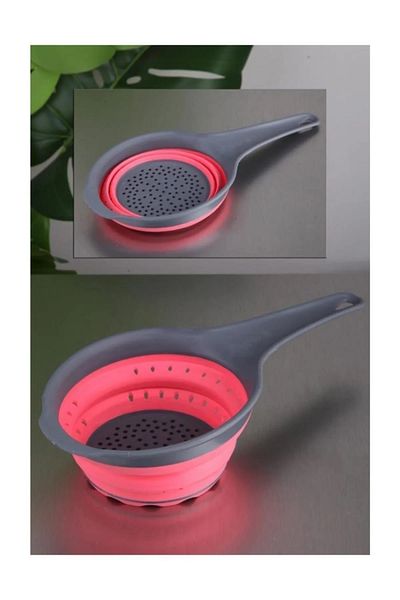 Kenpool Silicone Foldable Plastic Collapsible Colander with Handle Kitchen Strainer 600ml 305*140*35 Mm Assortment