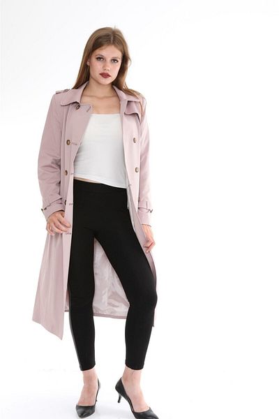 Wazze Button Closure Powder Trench Coat