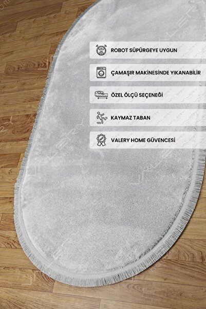 Valery Home Vl Comfort Oval Düz Saçaklı Peluş Halı Gri