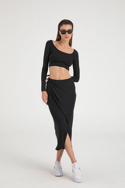 SHEISMONO Midi Wrap szatén szoknya fekete