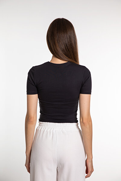 SHEISMONO Βαμβακερή στρογγυλή κοντομάνικη μπλούζα καπνιστή