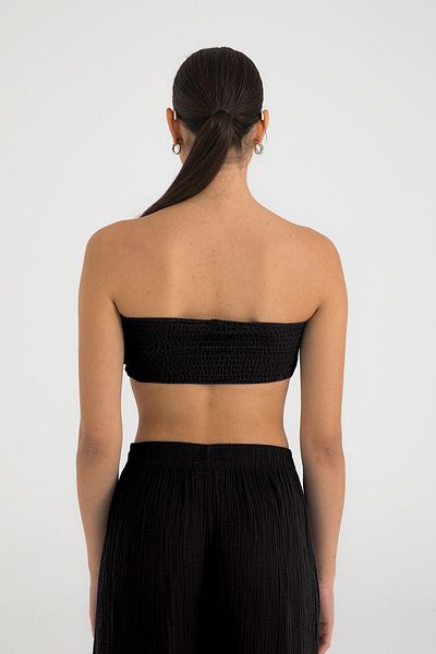 SHEISMONO Crop Top cu nod de muselină negru