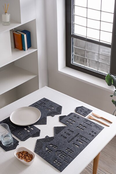 DECORDEM Milesse 2'li Keçe Ev Desen Amerikan Servis, 35x50 Cm