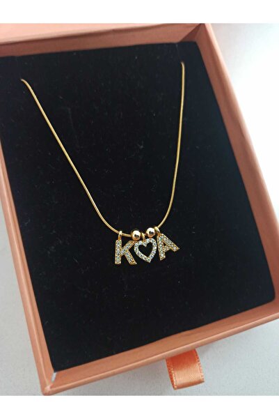 LUCKY ACCESSORIES Çelik zincir Zirkon Harf Kalp Sevgili Kolye