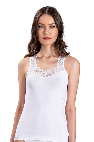 Jiber 522 Women's Cotton Lycra Lace V-Neck Wide Strap Undershirt
