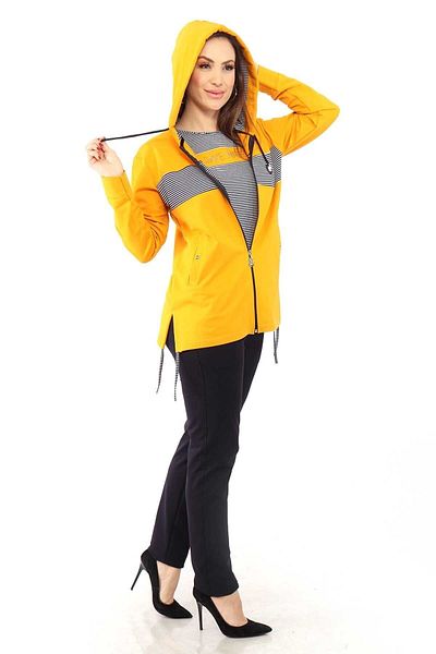 WND SPORT Hooded Striped Side Slits Stone Detailed Wnd Women's Plus Size Set
