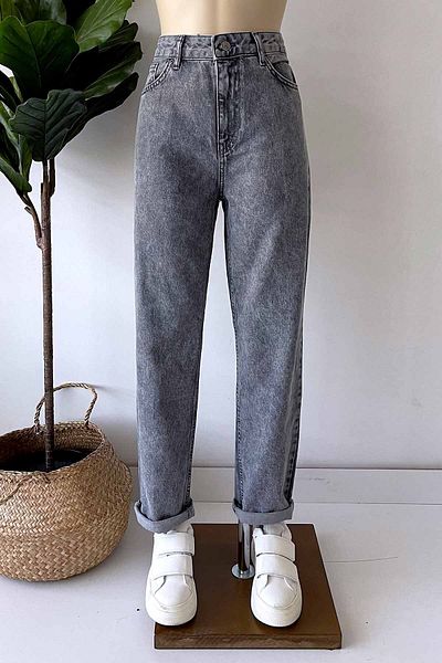 Ka Hijab Washed Mom Jean - Anthracite