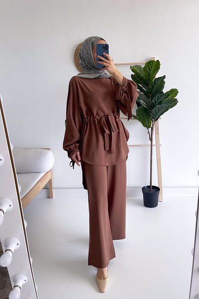 Ka Hijab Brown Hijab Set of 2 - Belted Waist