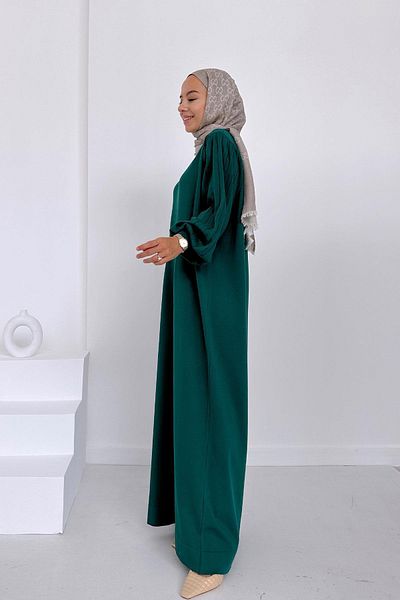 Ka Hijab Σμαραγδένιο μανίκι με μπαλόνι Mercerized Hijab φόρεμα