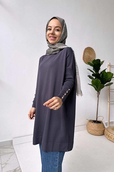 Ka Hijab Λεπτομέρεια μανίκι Mercerized Tunic - Καπνιστό
