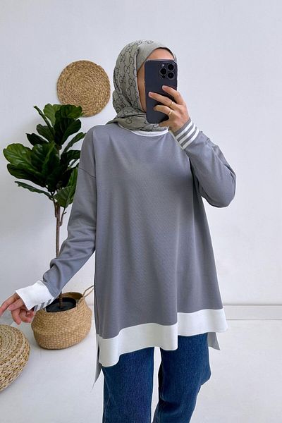 Ka Hijab Πολύχρωμο Mercerized Hijab Tunic - Γκρι
