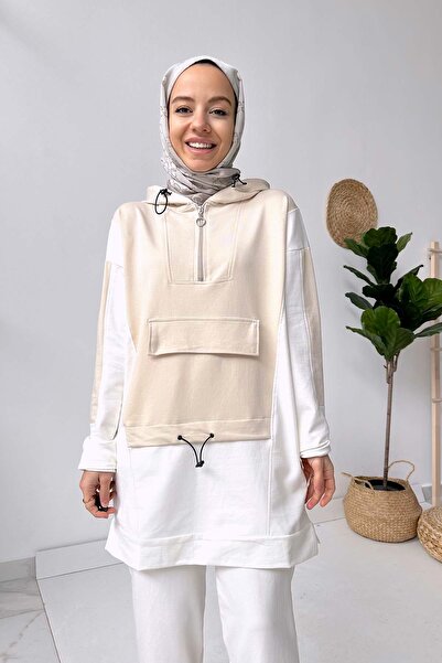 Ka Hijab Kangaroo Pocket Hooded Set - Beige