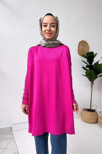 Ka Hijab Sleeve Detail Mercerized Tunic - Fuchsia