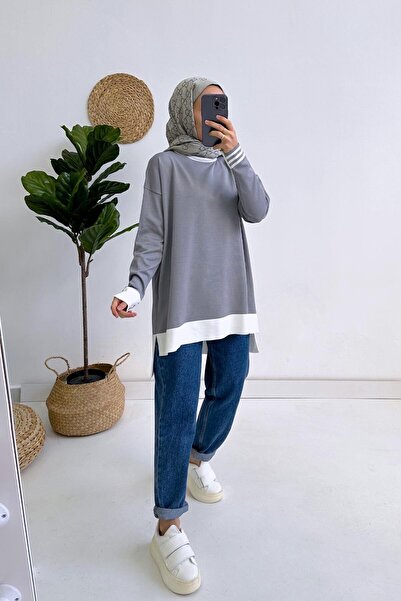Ka Hijab Renkli Merserize Tesettür Tunik - Gri