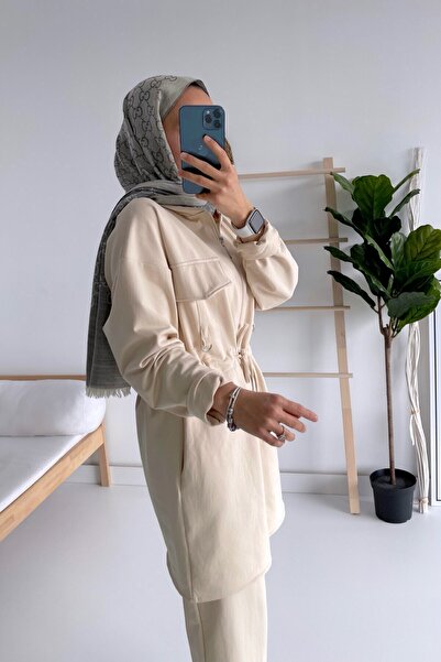 Ka Hijab Beige Color Hooded Hijab Set - Zipper Closure