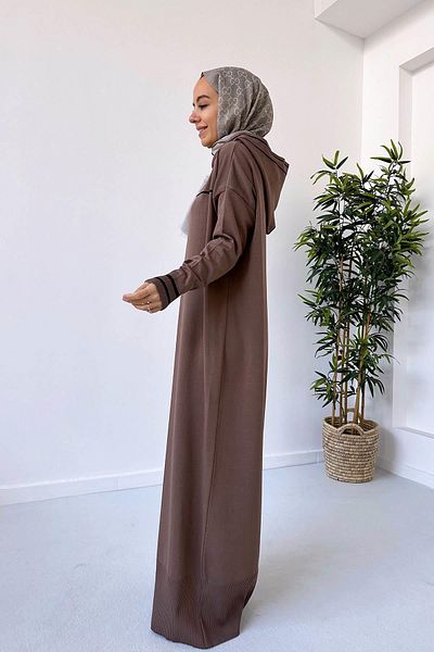 Ka Hijab Mercerized Hooded Hijab Dress - Brown