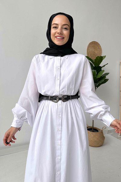 Ka Hijab Φόρεμα Hijab πουκάμισο με μανσέτες - Λευκό