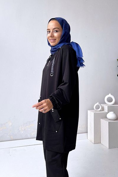 Ka Hijab Staple Detailed Hijab Suit - Black