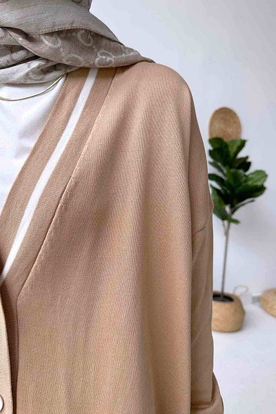 Ka Hijab Mercerized Hijab Cardigan with Line Detail Buttons - Milk Coffee