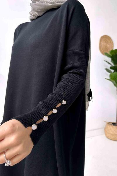 Ka Hijab Λεπτομέρεια μανίκι Mercerized Tunic - Μαύρο