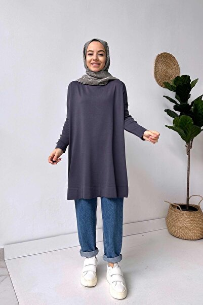 Ka Hijab Kol Detay Merserize Tesettür Tunik - Füme