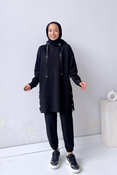 Ka Hijab Σετ Hijab με κουμπώματα στο πλάι - Μαύρο