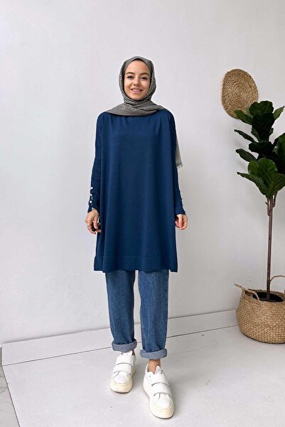 Ka Hijab Kol Detay Merserize Tesettür Tunik - Petrol