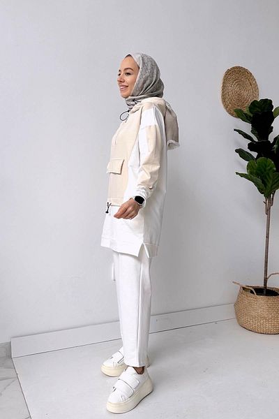 Ka Hijab Σετ με κουκούλα τσέπης καγκουρό - Μπεζ