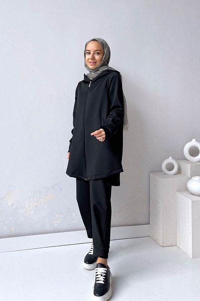 Ka Hijab Hijab Scuba Suit with Leg Detail - Black