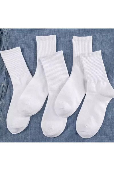 Askıdan Sepete Economic Pack of 6 Ribbed White Unisex Socket Tennis Socks