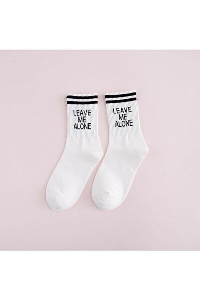 Peri Çorap 3 чифта бели колежански чорапи с шарка „Leave Me Alone“