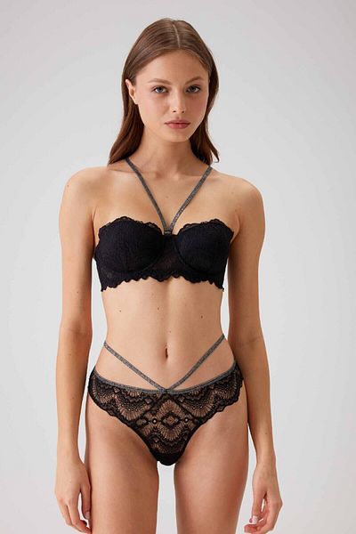 Pierre Cardin Γυναικείο Σετ σουτιέν Μαύρο 4732 Verona Στράπλες Glitter Stripe